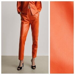 NWT. Massimo Dutti Studio Orange Leather Skinny Trousers. Size M.